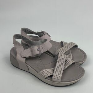 Dansko Leather Studded Crisscross Slingback Sandals Light gray Silver Sz 38 (8)
